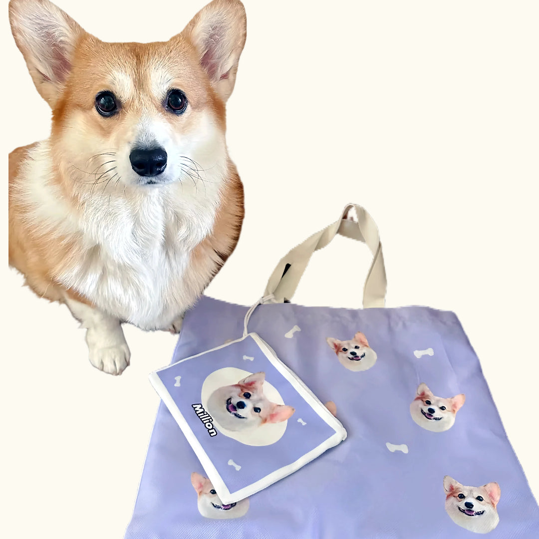 Dear fur baby Super cute custom messenger canvas bag, bubble pleated handle, skin-friendly fabric, soft and comfortable, style can be customized by sending many photos.