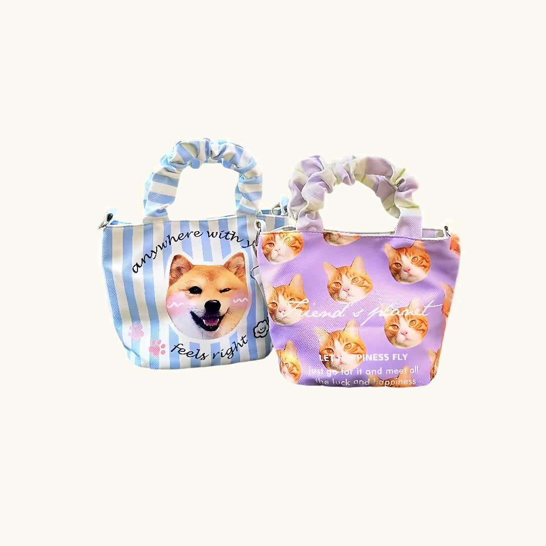 Dear fur baby Super cute custom messenger canvas bag, bubble pleated handle, skin-friendly fabric, soft and comfortable, style can be customized by sending many photos.